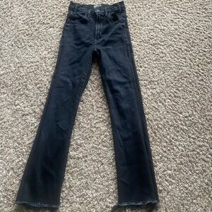 MOTHER BLACK DENIM INSIDER CROP FRAY SIZE 23
